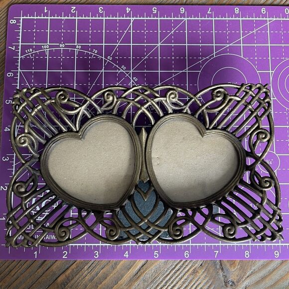 Vintage Terragrafics Double Heart Picture Frame Metal Wedding Mother's Day Gift - Picture 6 of 6